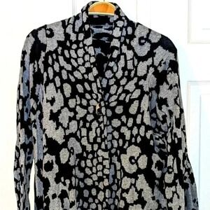 Bobeau‎ Cardigan Medium Leopard Print Gray Black Cotton Knit Open Front Medium